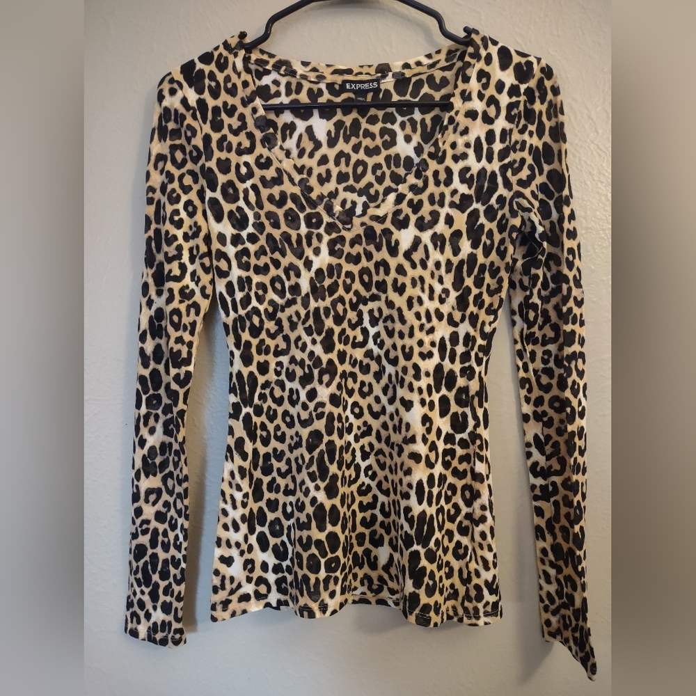 Express Leopard Print Long Sleeve Burnout Top Size Small